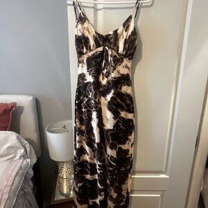 ASOS miss selfridge petite satin tie front maxi slip dress in animal print